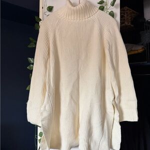 KATE SPADE Roll Turtleneck Sweater Oversized Tunic Cotton Cashmere Cream Ivory